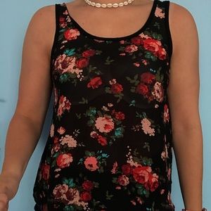 Mudd Black Flower Print Tank Top